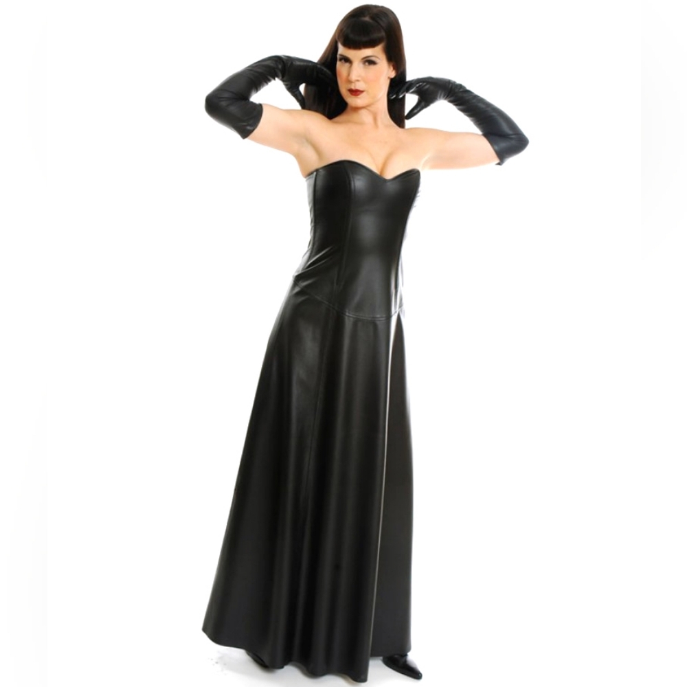 North bound leather brand new floor length black leather dress